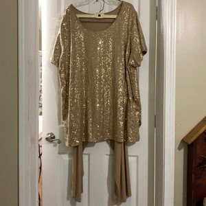 Roamans gold sequined pantsuit 34w
